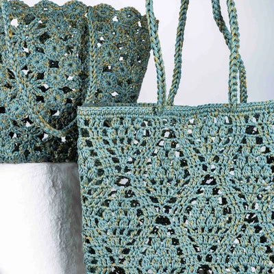 Anouk Crochet Basket in Blue - French Bazaar - Tote Bag - Jade and May