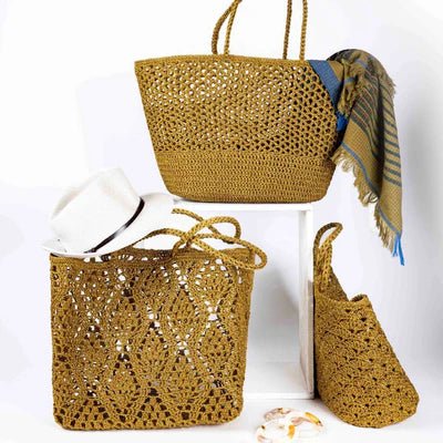 Anouk Crochet Basket in Gold - French Bazaar - Tote Bag - Jade and May