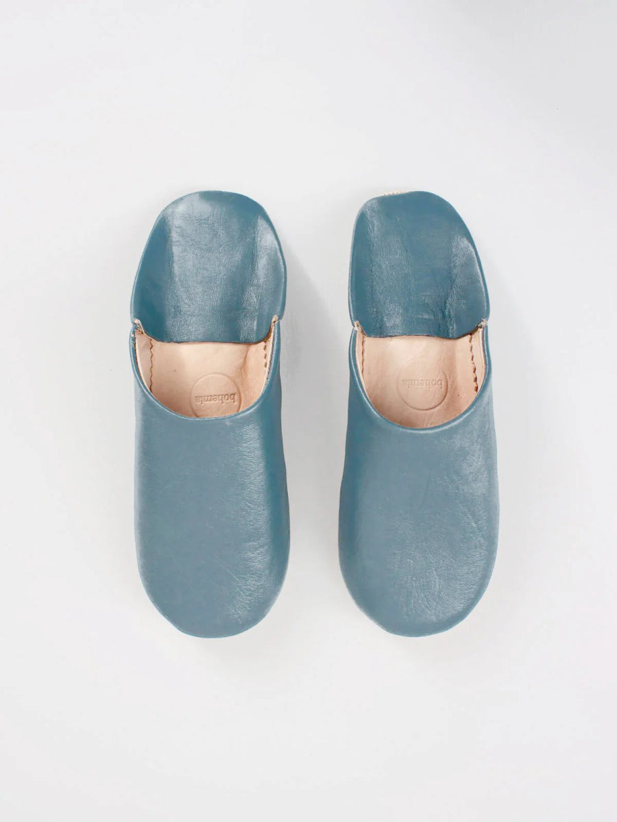 Babouche Moroccan Slippers in Blue Grey - Moroccan Babouche Slippers - Slippers - Jade and May