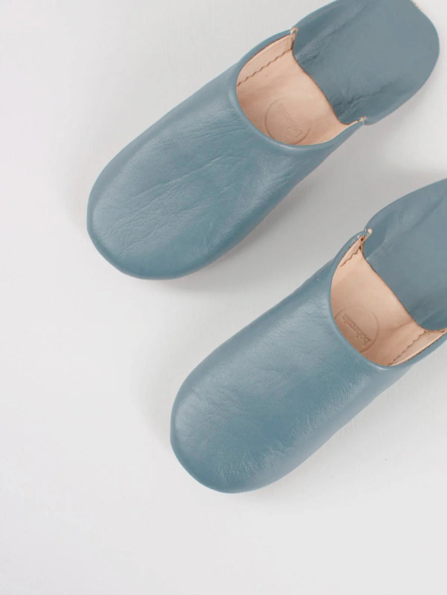 Babouche Moroccan Slippers in Blue Grey - Moroccan Babouche Slippers - Slippers - Jade and May