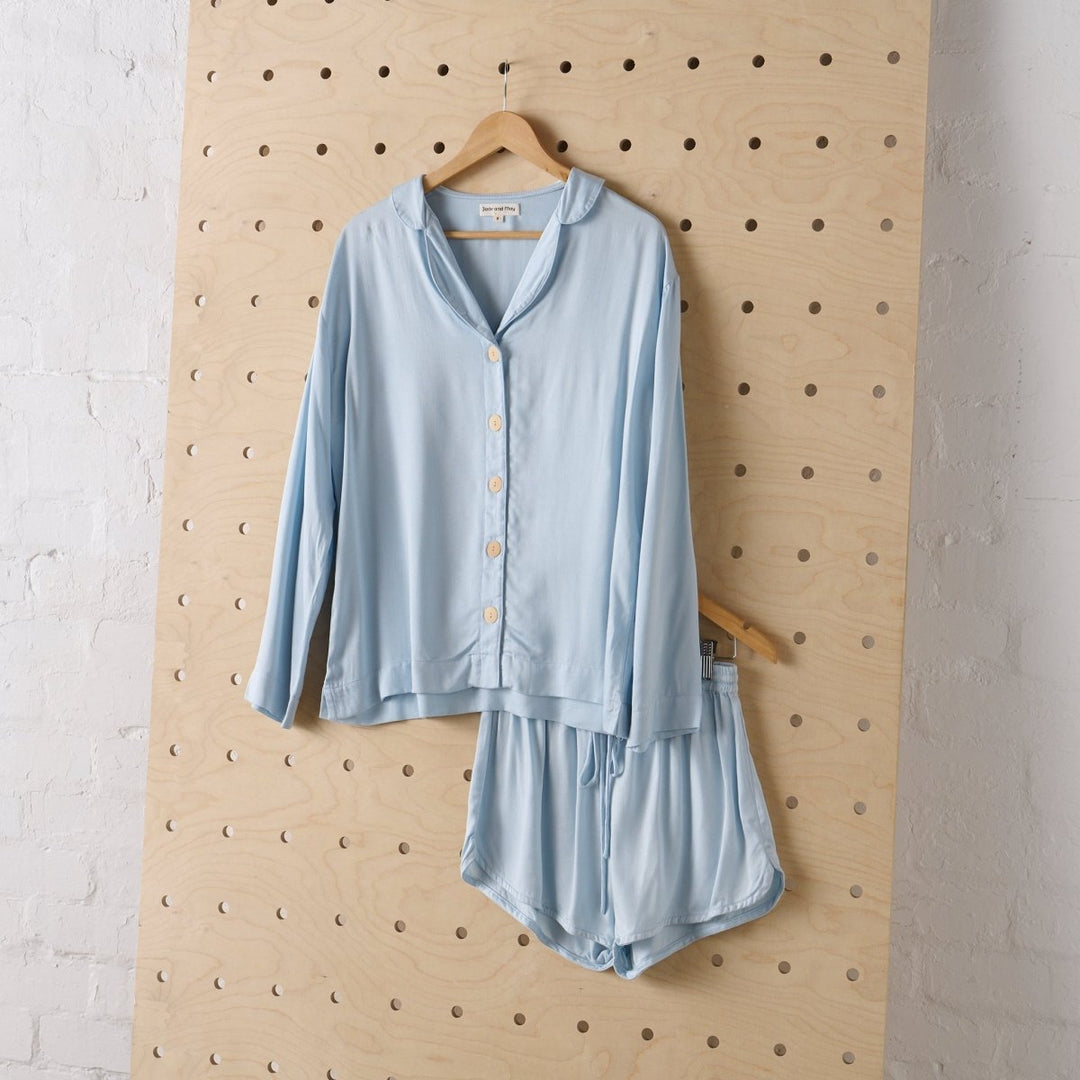 Bamboo Pyjama Shirt & Short Set - Baby Blue - Jade and May - Pyjamas - Jade and May