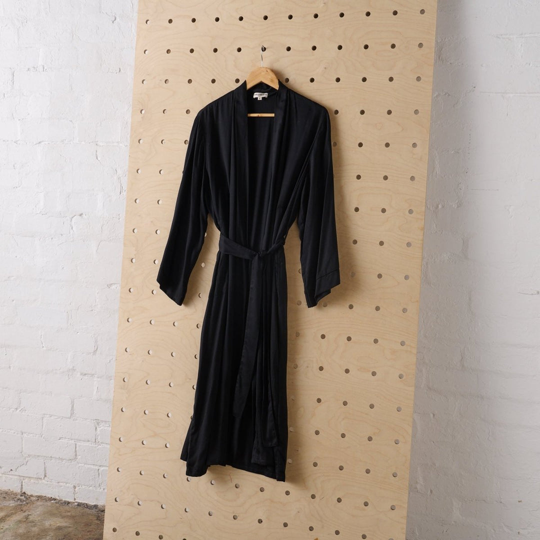 Bamboo Robe in Black - Long Length - Jade and May - Bathrobe - Jade and May