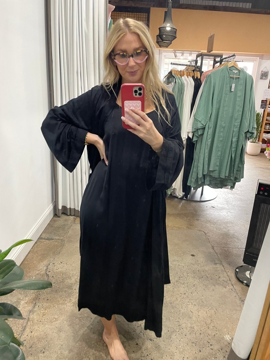 Bundle - Black Bamboo Bathrobe in Long Length & Slip Nightie - Jade and May - Bundles - Jade and May