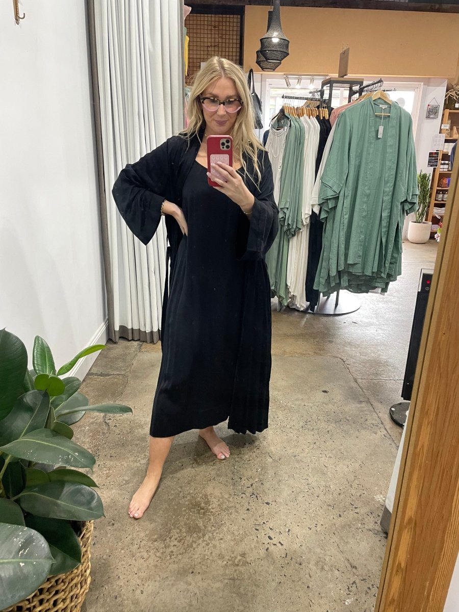 Bundle - Black Bamboo Bathrobe in Long Length & Slip Nightie - Jade and May - Bundles - Jade and May