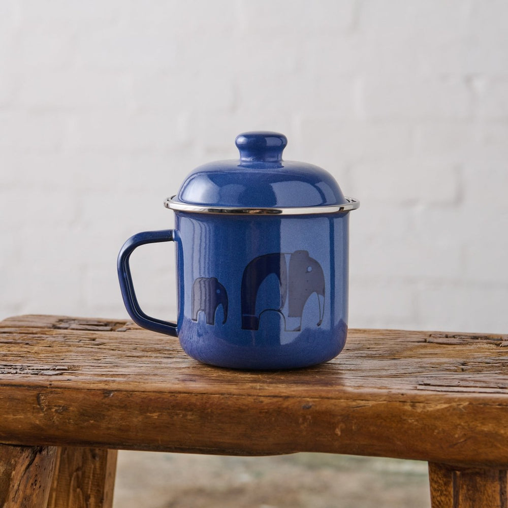 Enamel Soup Mugs with Lid - Elephant - Jade and May - Enamel - Jade and May