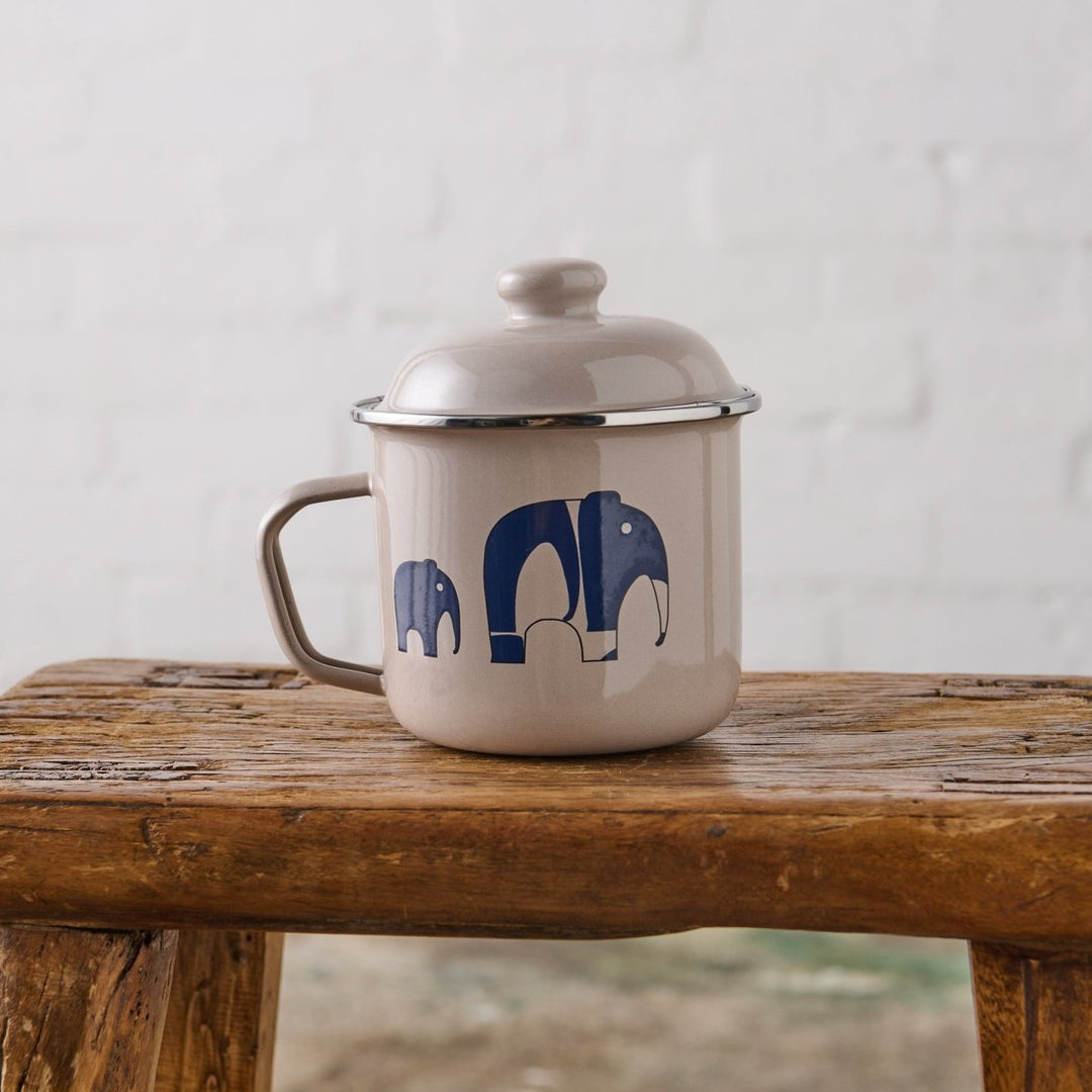 Enamel Soup Mugs with Lid - Elephant - Jade and May - Enamel - Jade and May