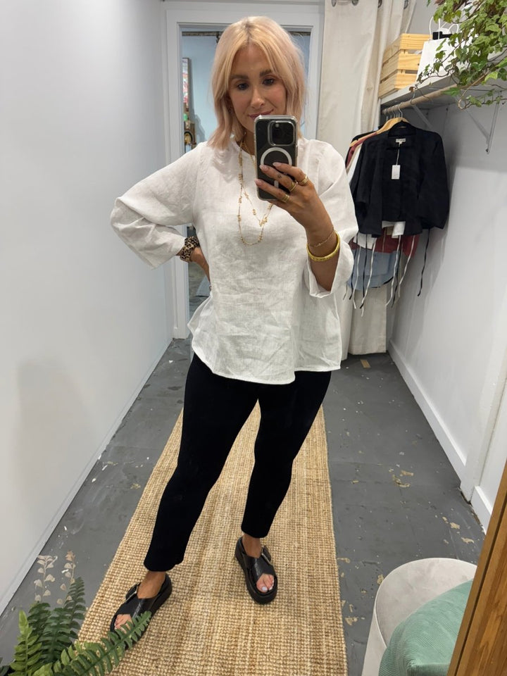 Linen Long Sleeve Top in White - Jade and May - Separates - Jade and May