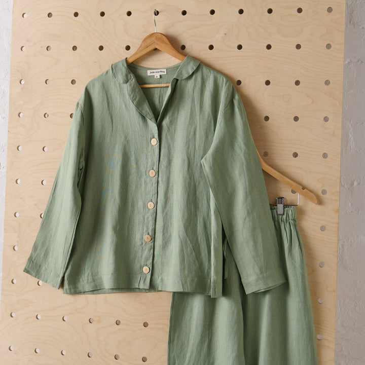 Linen Pyjama - Classic Set in Pistachio - Jade and May - Pyjamas - Jade and May