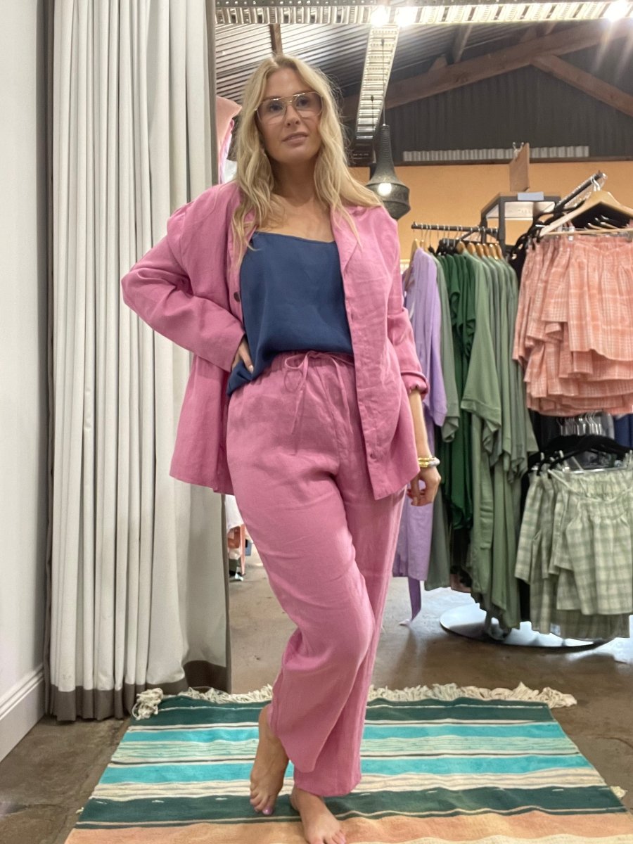 Linen Pyjama Set in Fuchsia - Jade and May - Pajamas - Jade and May