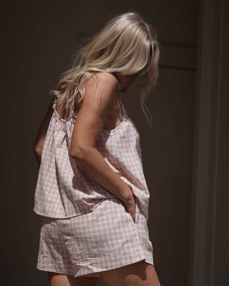 Linen Sets | Gingham - Pink & Cream - Jade and May - Pyjamas - Jade and May