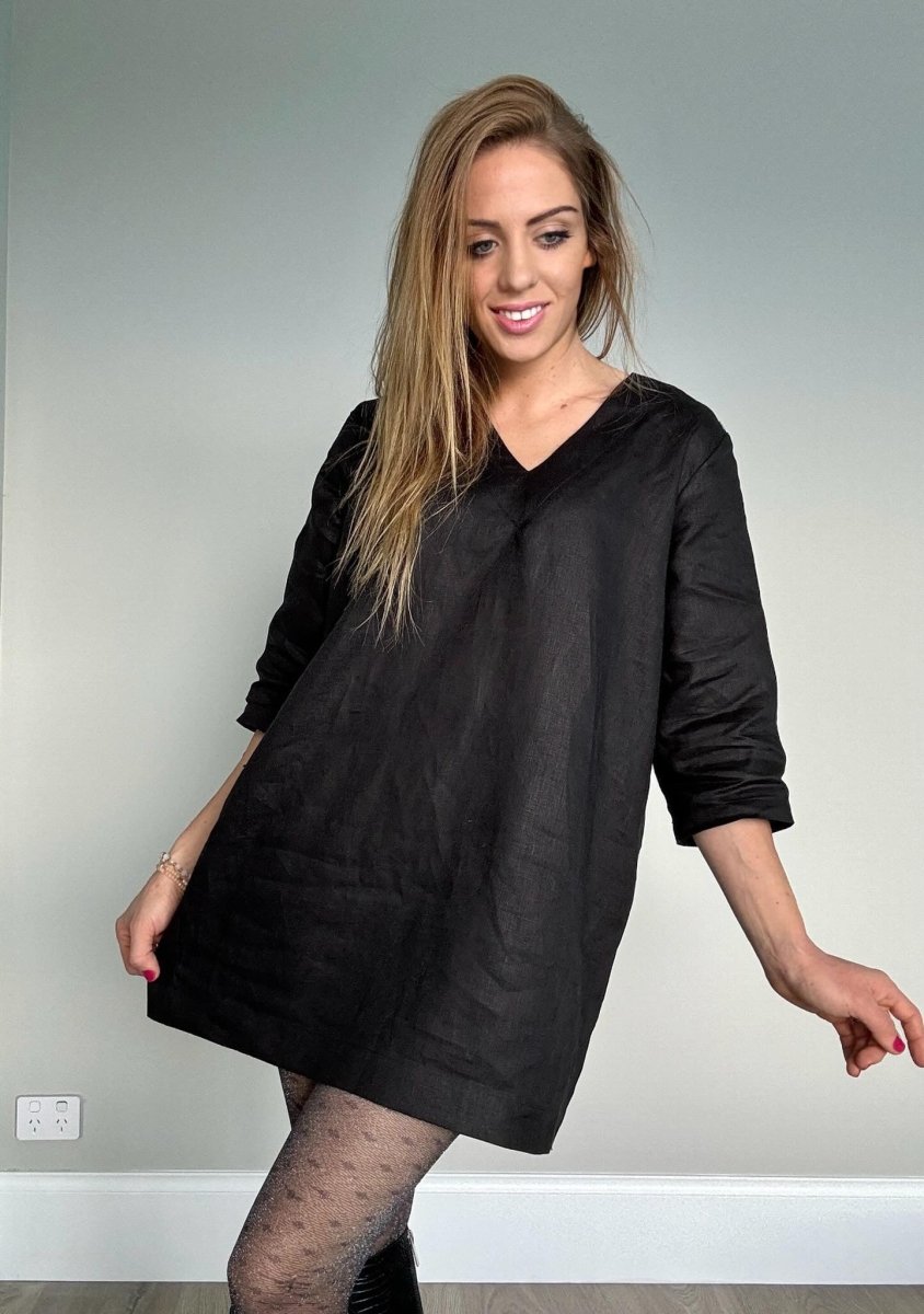 Linen Tunic Dress | Black - Jade and May - Lounge Wear - Jade and May