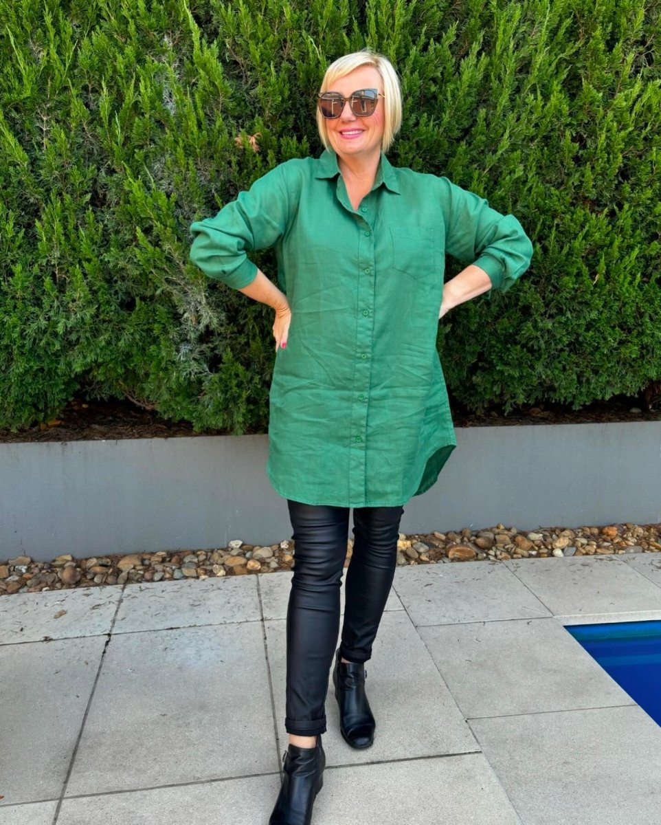 Long Linen Shirt - Forest Green - Jade and May - Shirt - Jade and May