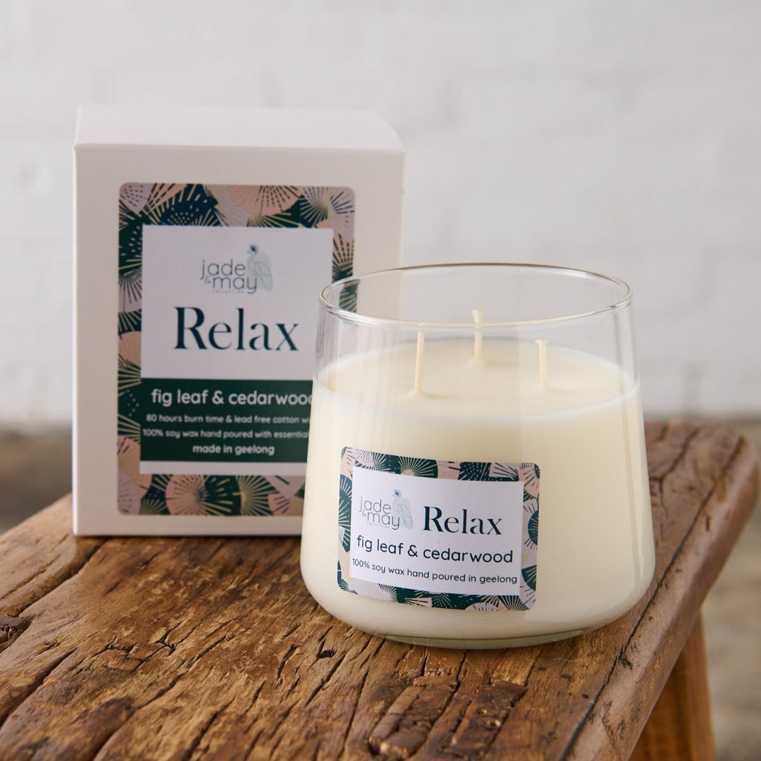 Relax - Fig Leaf & Cedarwood Soy Candle - Jade and May - Candles - Jade and May