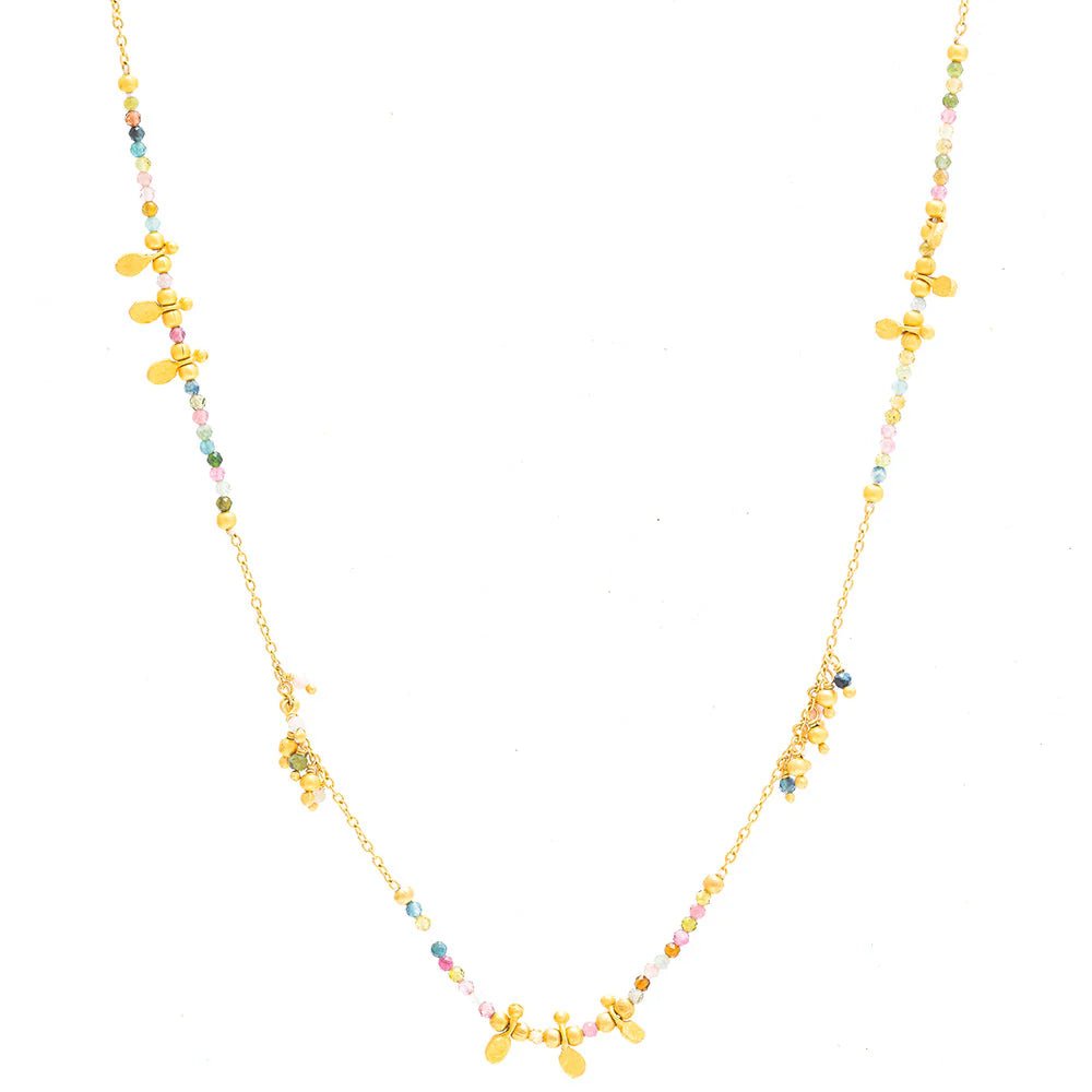 Rubyteva Designs - Long Aquamarine Gold Charm Necklace - RubyTeva Designs - Jewellery - Jade and May