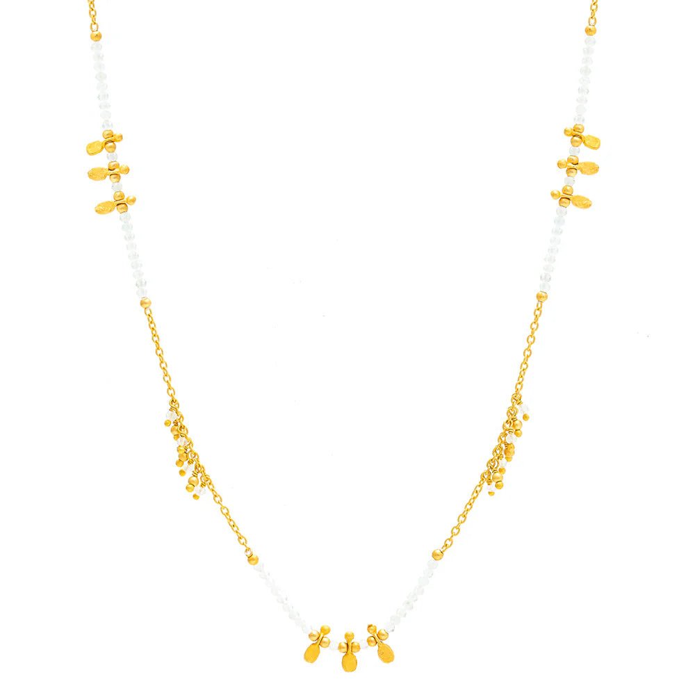 Rubyteva Designs - Long Aquamarine Gold Charm Necklace - RubyTeva Designs - Jewellery - Jade and May