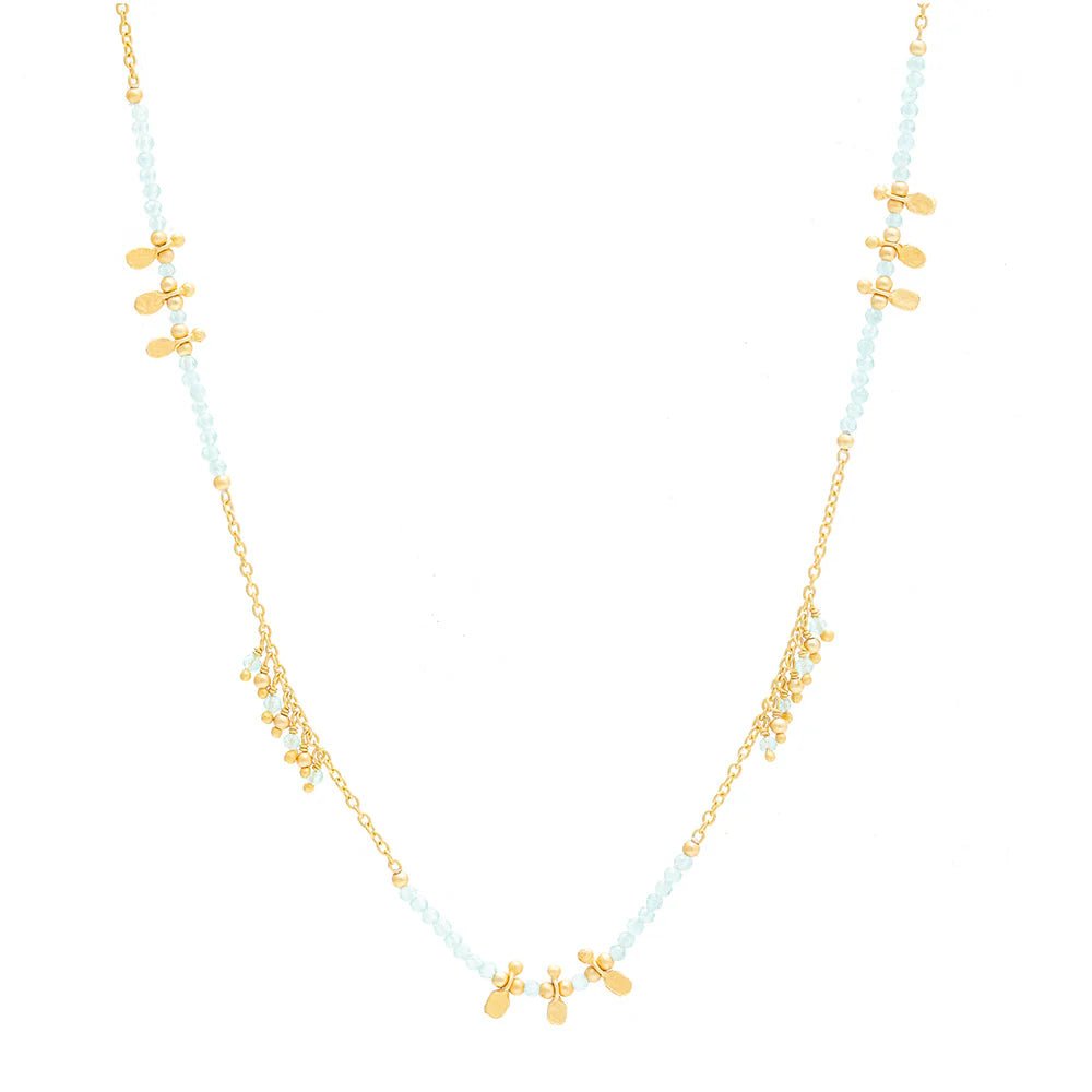 Rubyteva Designs - Long Aquamarine Gold Charm Necklace - RubyTeva Designs - Jewellery - Jade and May