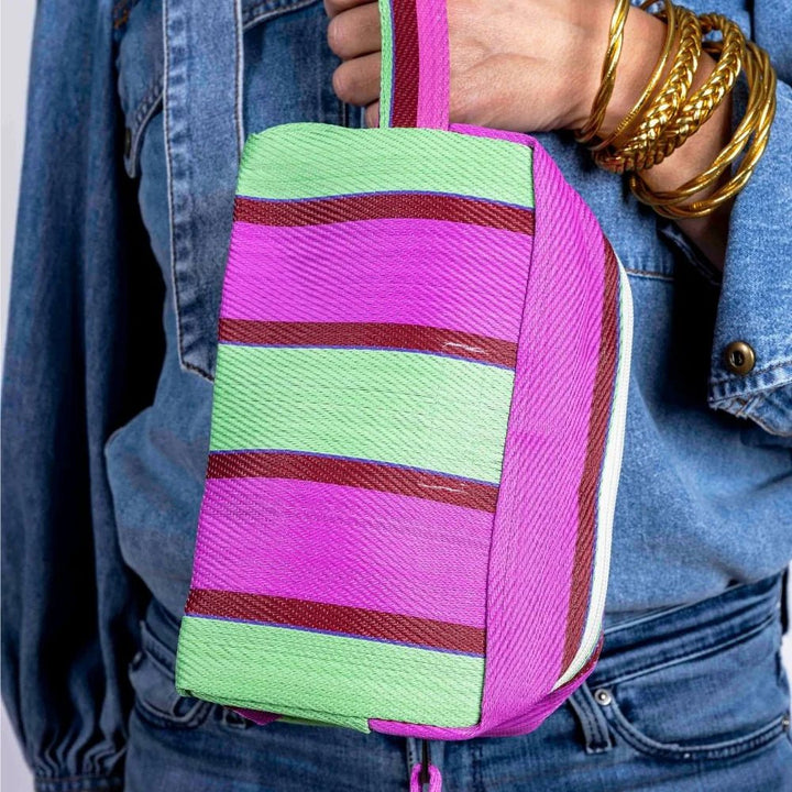 Toiletry Bag from Recycled Nylon - Dark Raspberry, Red & Green - Parisian Cool - Toiletry Bag - Jade and May