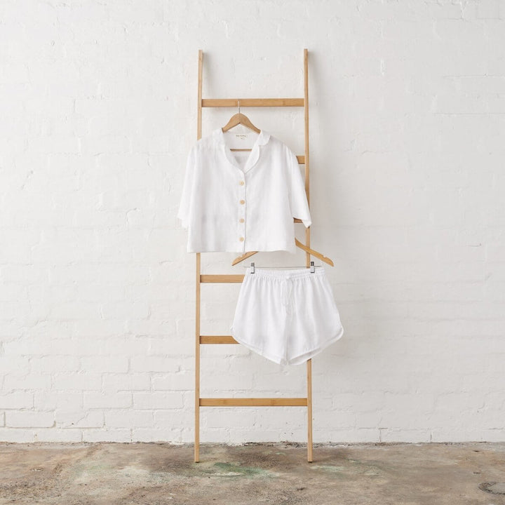 Linen Crop Button Up and Short PJ set  - White