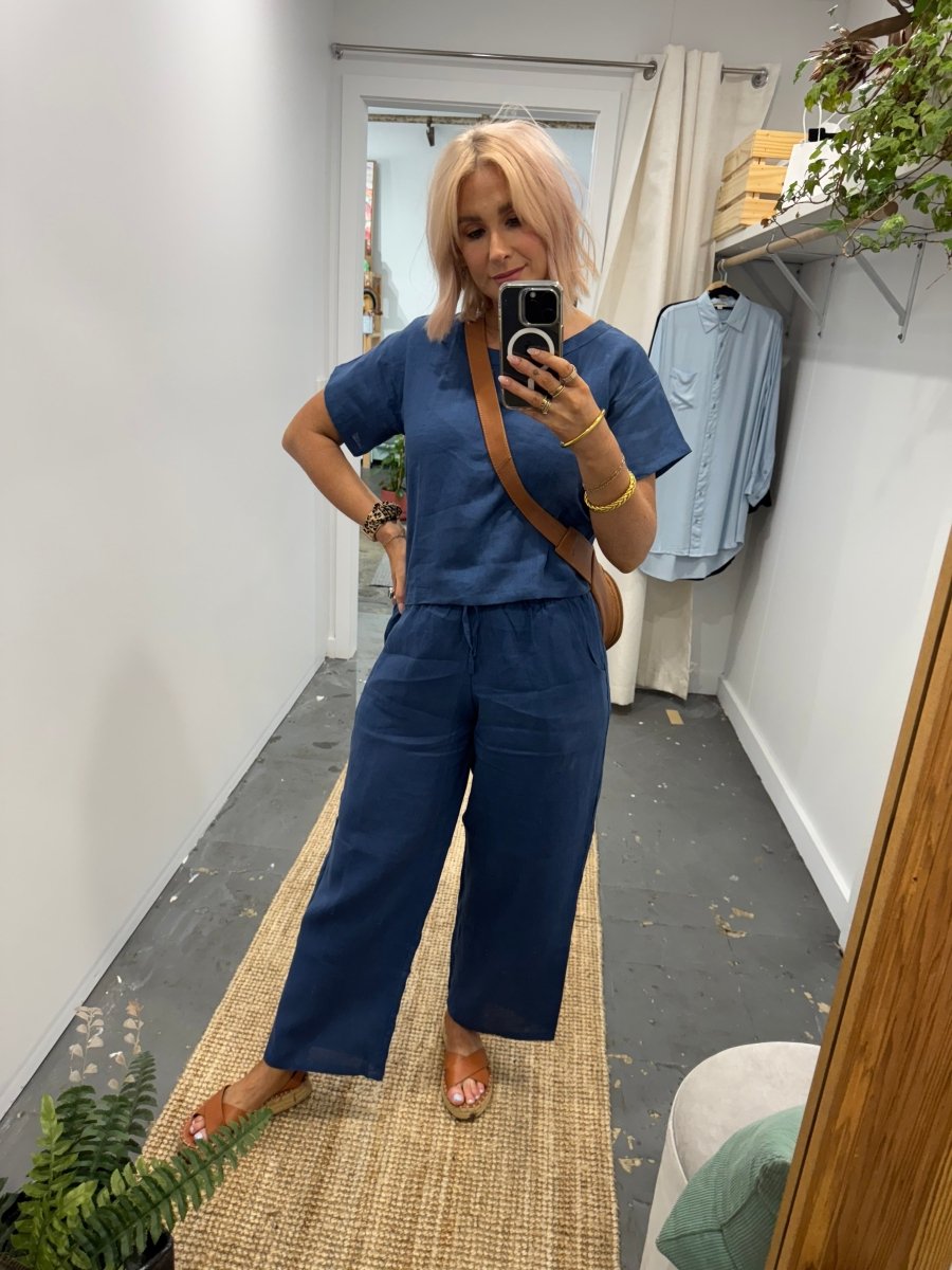 Wide Leg Linen Pant in Navy - Jade and May - Pant - Jade and May