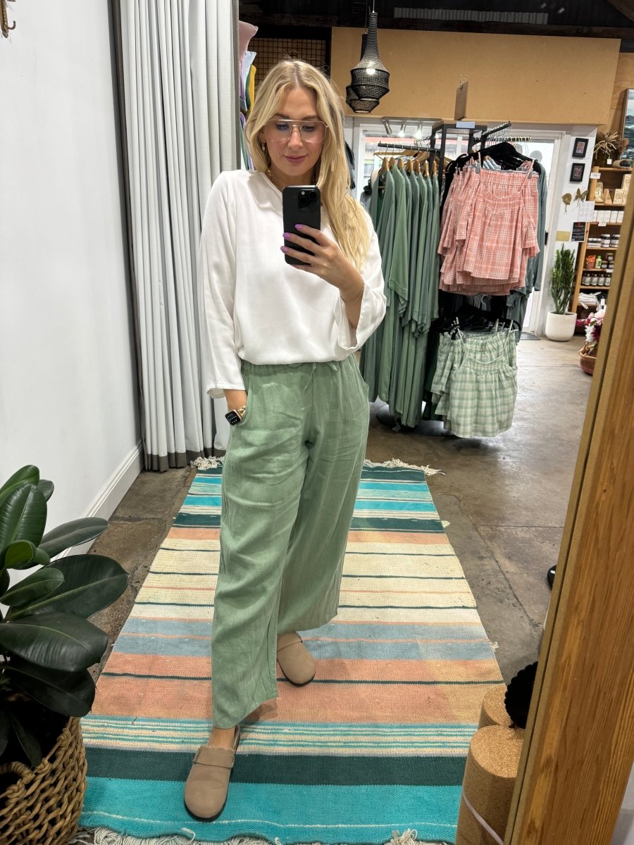 Wide Leg Linen Pant in Pistachio - Jade and May - Pant - Jade and May