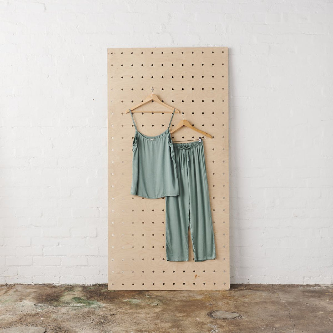 Bamboo Satin Cami and Pant PJ Set - Sage Green | Jade and May-Jade and May-Pyjamas-Jade and May