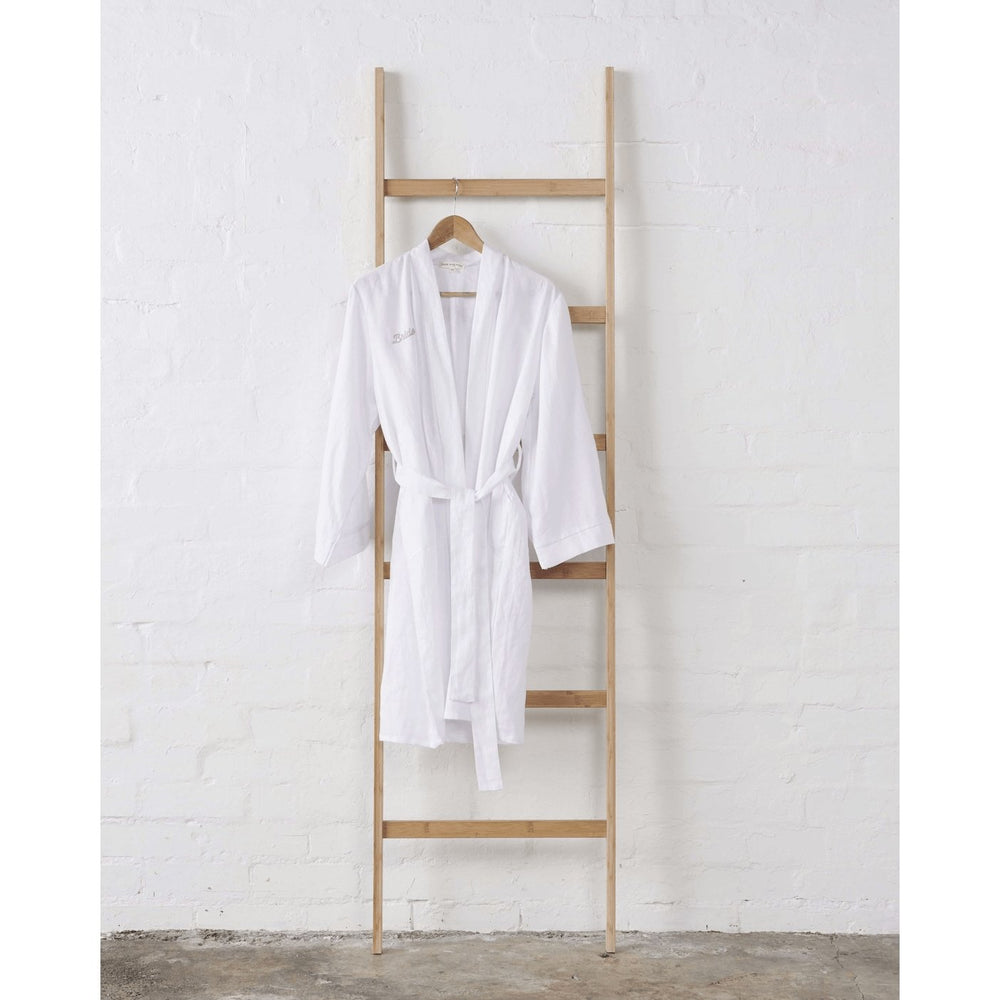 Bridal Bathrobe - White Linen-Jade and May-Bridal Bathrobe-Jade and May