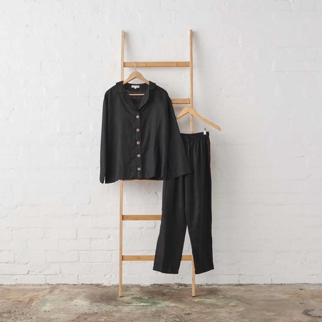 Linen Pyjama Set in Black by Jade and May