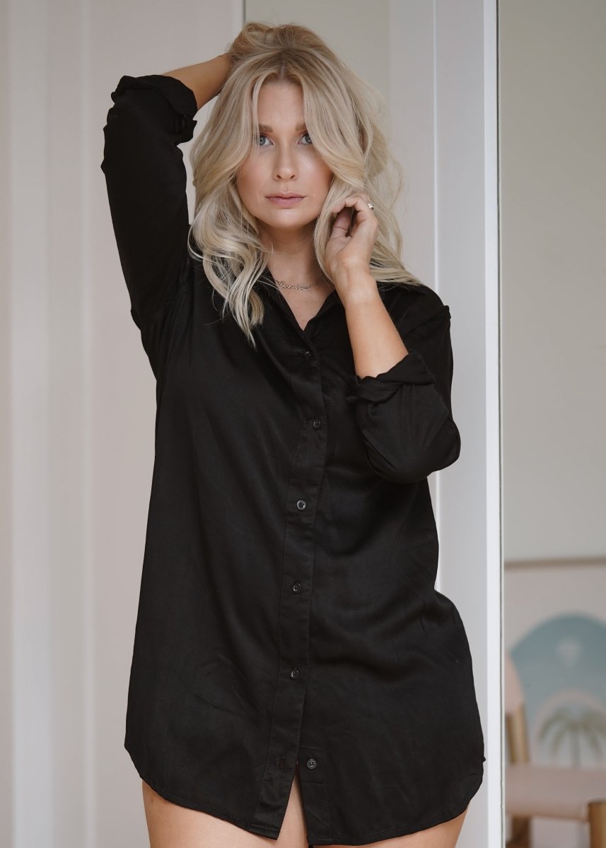 Long Bamboo Shirt - Black-Jade and May-Shirt-Jade and May