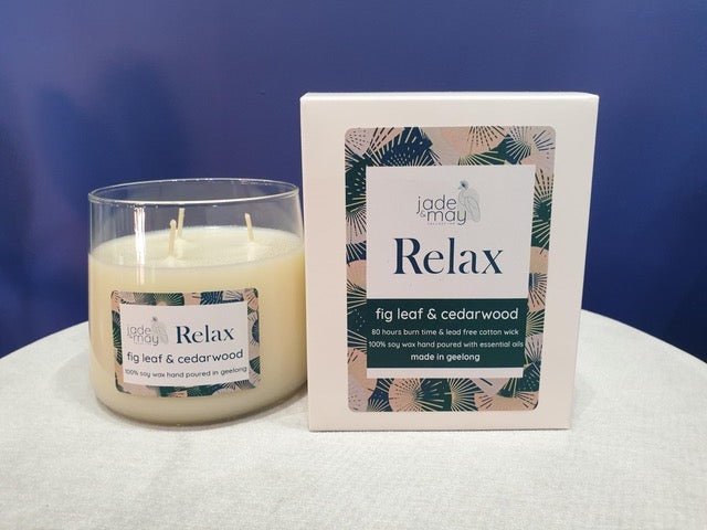 Relax - Fig Leaf & Cedarwood Soy Candle-Jade and May-Candles-Jade and May